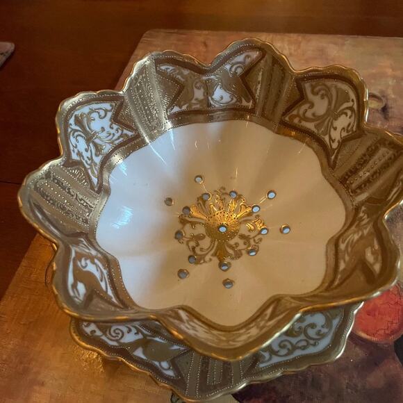 Antique Nippon hand painted footed berry bowl with drain holes